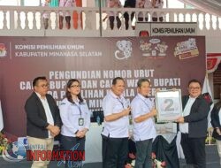 Penetapan Nomor Urut KPU Minsel, 2 Untuk Paslon PYR FAM